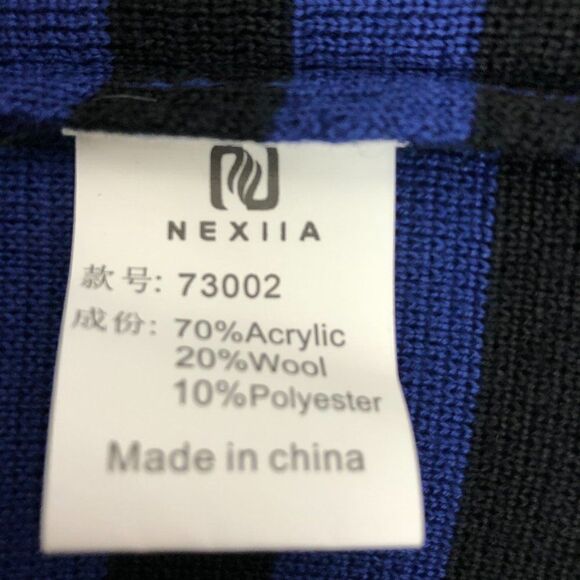 NEXIIA Blue/Black striped Front/back Slit Long button down Cardigan size M. ER - Picture 9 of 9